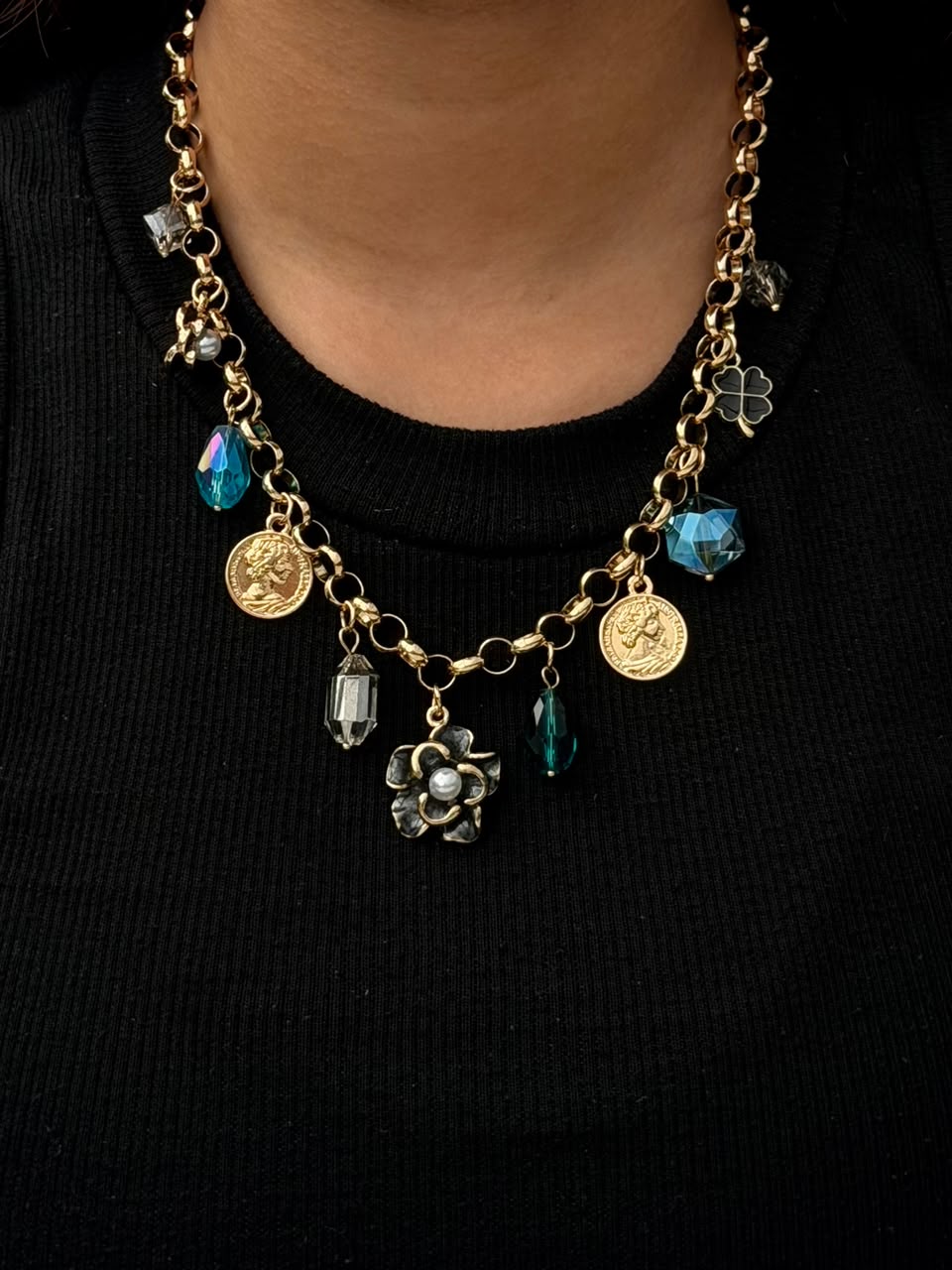 Blue crystal charm necklace