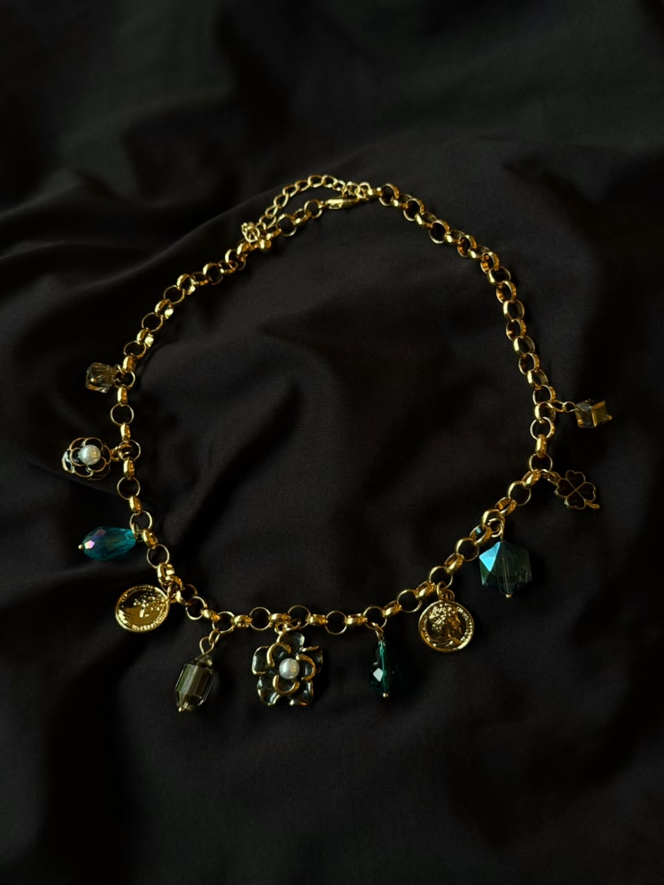 Blue crystal charm necklace