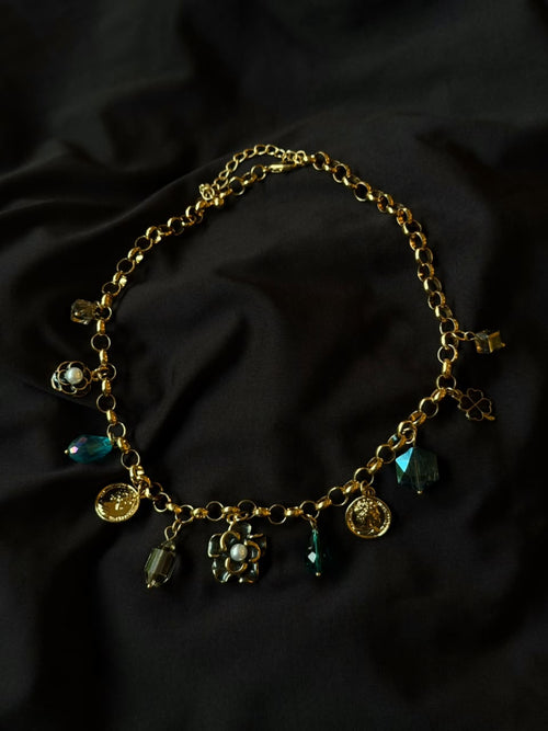Blue crystal charm necklace