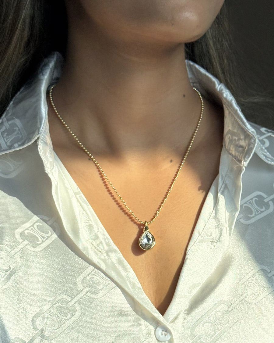 Golden Teardrop Crystal Pendant Necklace