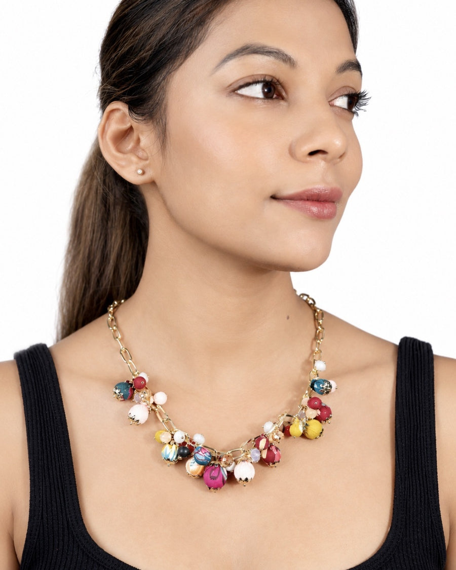 Multicolour Beaded Charm Statement Necklace