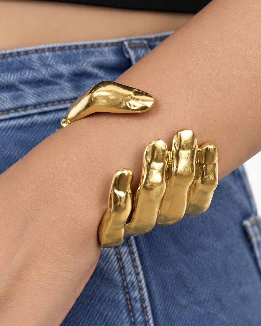 Golden Sculpted Statement Cuff Bracelet