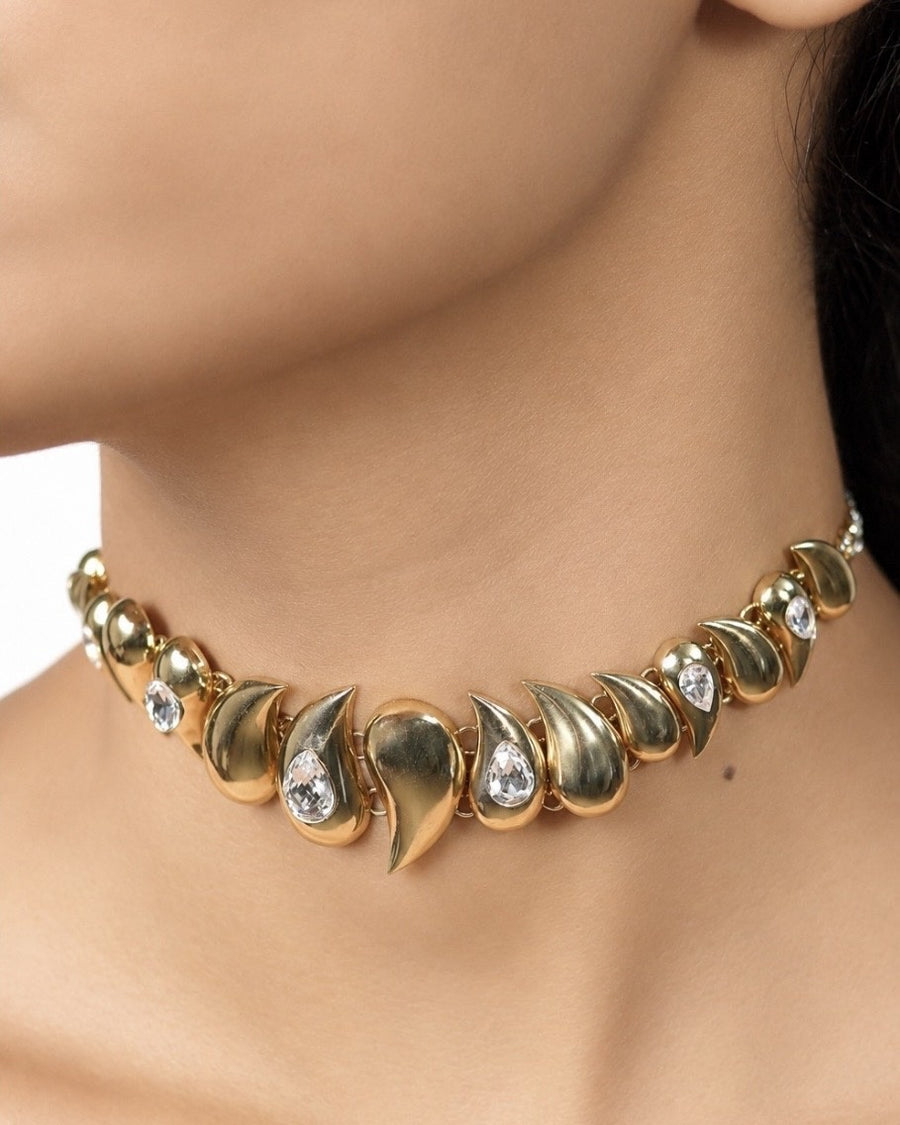 Golden Teardrop Crystal Choker Necklace